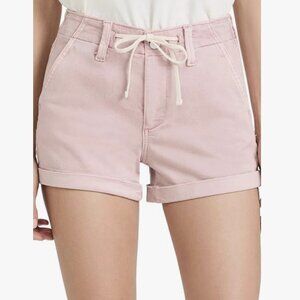 PAIGE “Harper” Rose Blush Denim Shorts – Size 25 | Soft Pink, Drawstring, Tiered